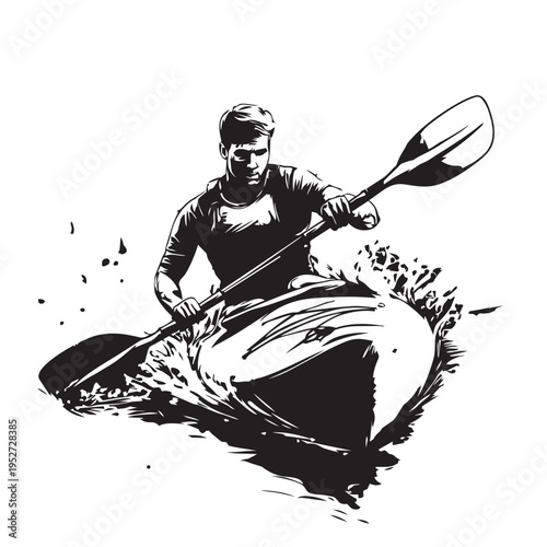 vector illustration of a man kayaking