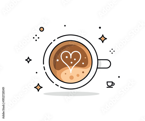 Barista style espresso cup with subtle heart shaped crema art and tiny sparkle accents, representing craft, care, and specialty coffee culture. The