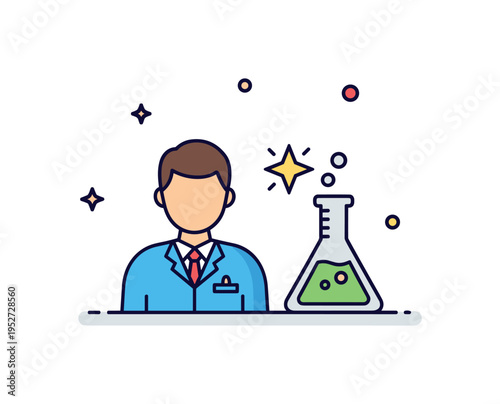 Scientific discovery moment illustrated by a researcher silhouette with a small starburst near a flask icon, symbolizing breakthrough and achievement. The