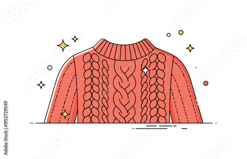 Chunky knit texture theme showing a close up sweater silhouette with bold cable pattern detail and subtle sparkle accents, symbolizing craftsmanship and
