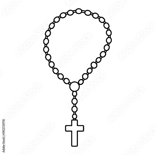 Catholic rosary beads with a cross pendant in simple hand drawn outline style