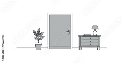 Empty monochrome room plain doorway with gentle gray shading and no additional elements, conveying solitude, neutrality, and minimal sensory stimulation.