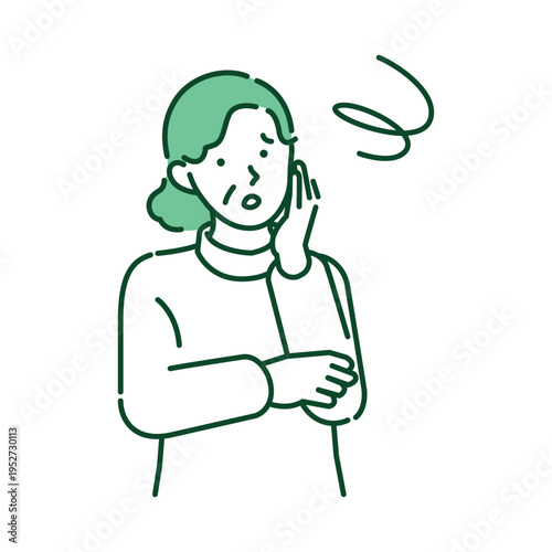 Senior woman feeling anxious and worried about the future life planning line art illustration of a middle aged lady with troubled facial expression