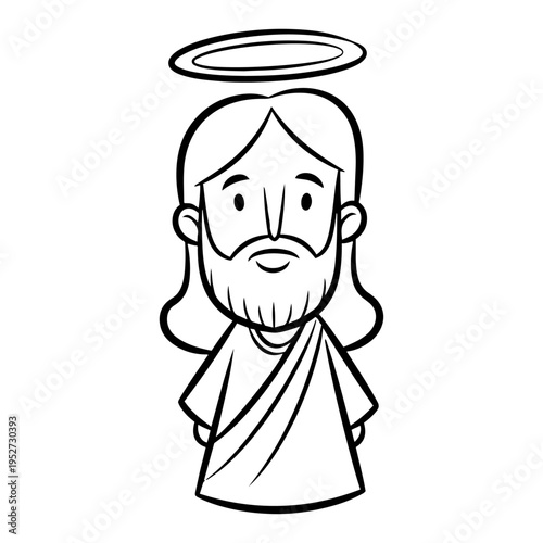 Jesus Christ with halo in simple cartoon outline style