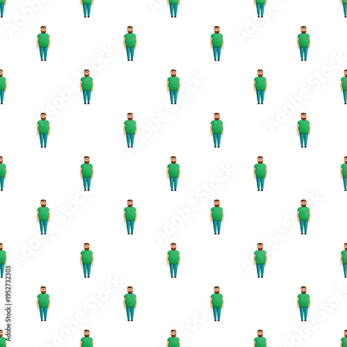 Overweight men cartoon characters creating a repetition on a white background
