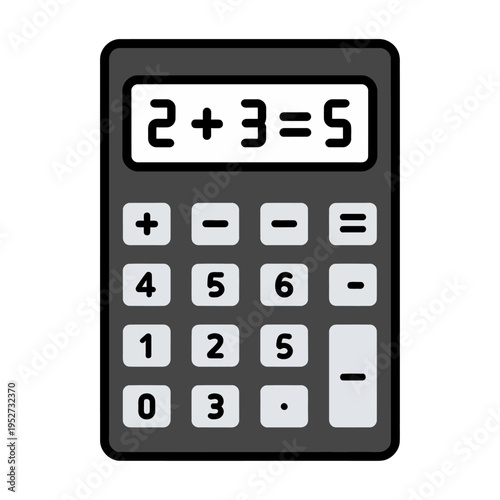 Vector of a calculator displaying the equation 2 plus 3 equals 5