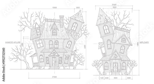 Set of 2 haunted house vector illustrations