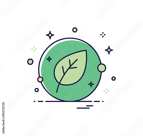 Green label design with eco vibes trend featuring a rounded product tag adorned with a simple leaf icon and soft organic shapes. A subtle ?Eco Choice? caption