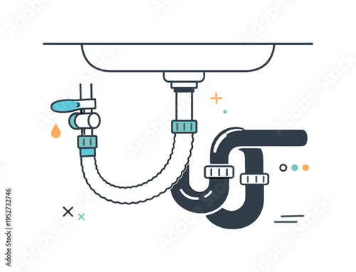 Household plumbing detail. A simple scene highlighting a flexible hose connection under a sink, everyday utility and quiet reliability, reduced to essential