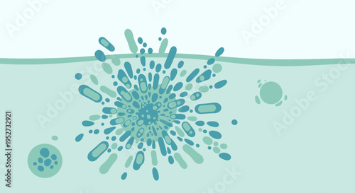 Abstract Explosion of Blue Particles in Water, Microscopic View