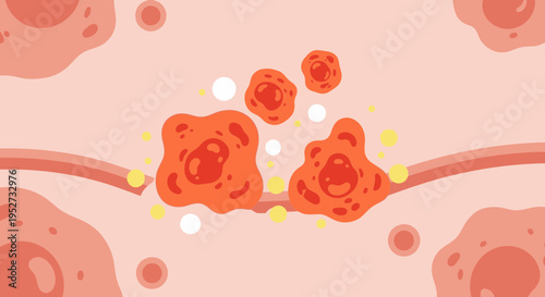 Abstract illustration of cancer cells dividing and multiplying in the body