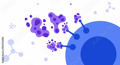 Abstract illustration of immune cells attacking cancer cells, scientific concept