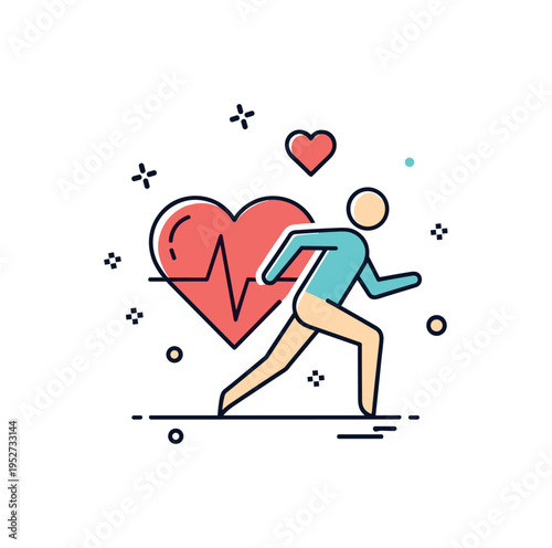 Aerobic exercise for heart health theme featuring a minimal heart icon integrated with a moving figure silhouette, expressing cardiovascular benefits and
