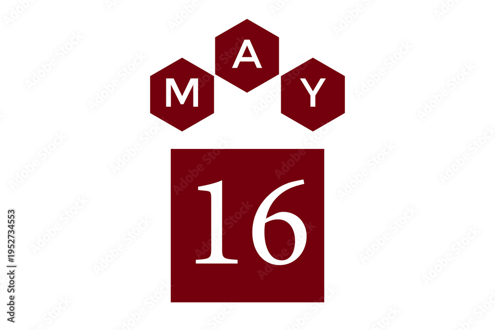 Fototapeta premium May 16 calendar simple maroon color with white background