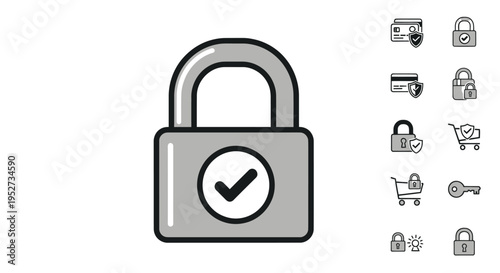 Grey Padlock Icon with Checkmark Symbolizing Digital Security and Verified Protection.