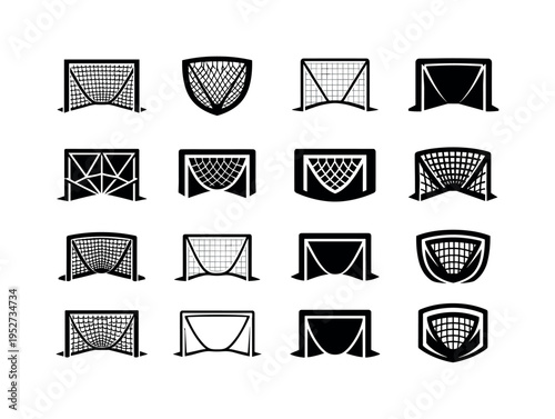 lacrosse. Icon set. Set Logo of lacrosse: goal net. harmonious logo variations of the same emblematic concept, each with different artistic interpretation