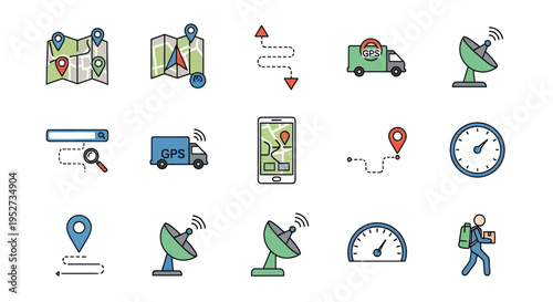 Collection of Navigation and Location Icons for GPS and Tracking.
