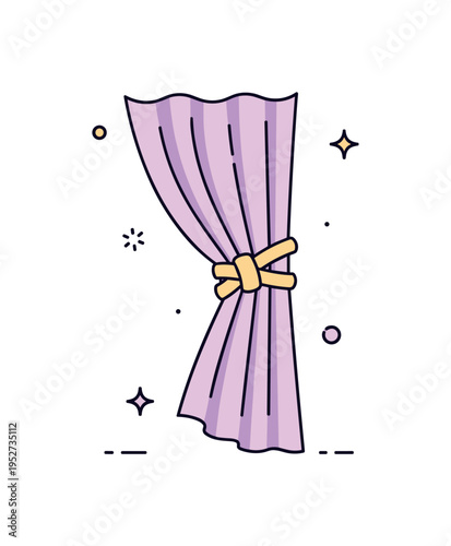 Decorative curtain tie concept illustrated by a flowing curtain panel gently pulled aside with a simple knot style fabric band, expressing minimal home decor