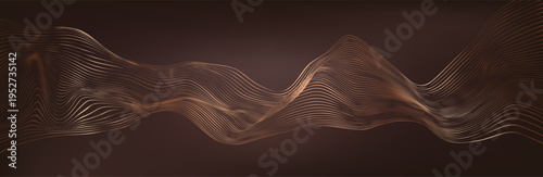 Abstract vector background. Elegant background for business presentations. Lines, point, dots, plane in 3D space.Cryptocurrency fintech network blockchain and programming concept. Brown waves backgrou