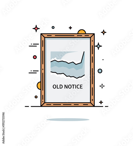 Faded poster frame urban street aesthetic featuring a simple wooden frame with softly torn paper edges inside, suggesting an old announcement slowly