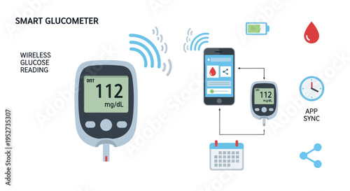 Smart Glucometer Displaying Glucose Level with Wireless Connectivity and Mobile App Integration.