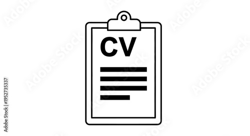 cv or curriculum vitae icon on a clipboard perfect for illustrating job application career planning and professional recruitment.