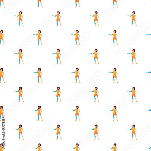 Woman with bionic arm and leg disability illustration repeating on white background
