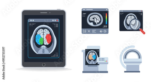 Digital Tablet Displaying Brain Scan Images for Medical Analysis.