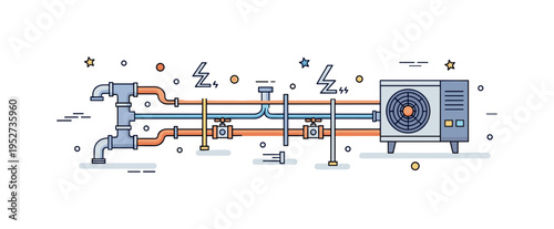 Construction utilities coordination plan blueprint style composition showing plumbing lines aligned alongside electrical and HVAC icons, expressing integrated