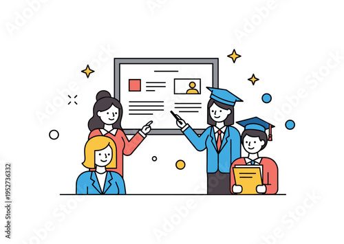 Educational staff strategy session featuring teachers and a principal reviewing a simple chart board together, symbolizing curriculum planning and shared