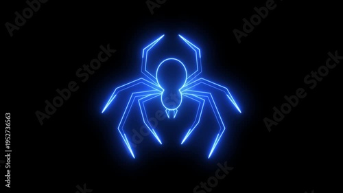 Neon Spider Line Icon Animated on Black Background with Alpha Channel 4K Green Screen Chroma Key Loop