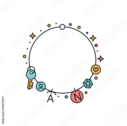 Personalized charm bracelet featuring small symbolic icons like a key, letter initial, and tiny gemstone representing identity and cherished memories. Clean