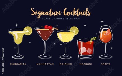 Cocktail Menu Poster Vector. Elegant Bar Drinks Illustration for Party Invitation and Nightlife Event
