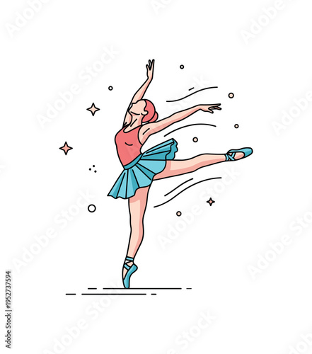 Contemporary ballet leap captured mid air expressing freedom and strength in performance. Subtle curved motion lines highlight dynamic energy while keeping