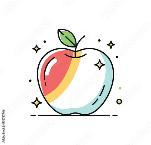 Crisp apple symbol with reflective highlight stripe and small decorative stars suggesting freshness and premium quality. The balanced badge format conveys