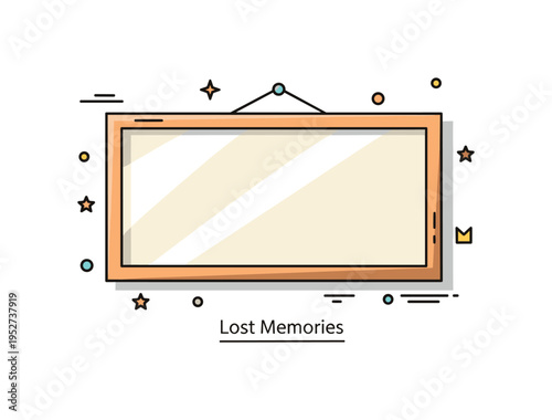 Faded poster frame vintage wall display with a slightly worn rectangular frame holding a pale, sun washed paper sheet, expressing nostalgia and the passage of