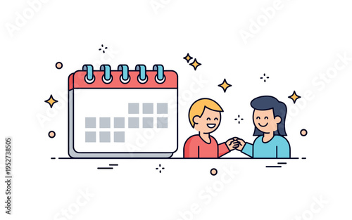 Smiling at a passerby daily positivity habit concept represented by a minimal calendar icon paired with two small figures exchanging smiles, symbolizing