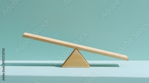 Simple Wooden Seesaw Balanced on a Teal Background.