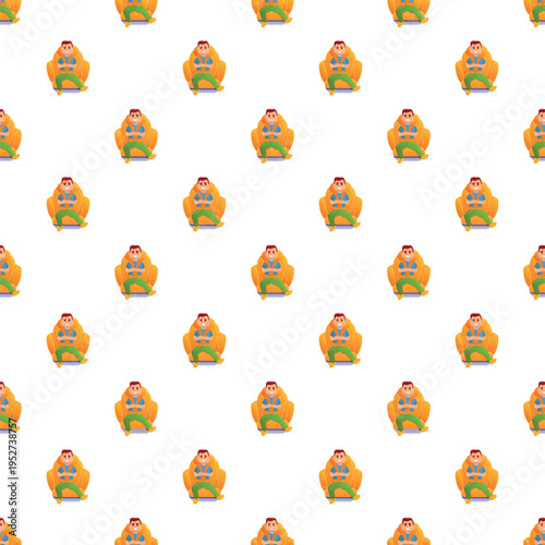 Person feeling unwell sitting in a cramped seat, forming a seamless pattern