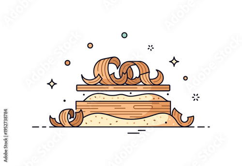 Wood shavings and sawdust mix curled wood shavings resting atop a soft layer of fine particles, symbolizing layers of effort in craftsmanship. A refined visual