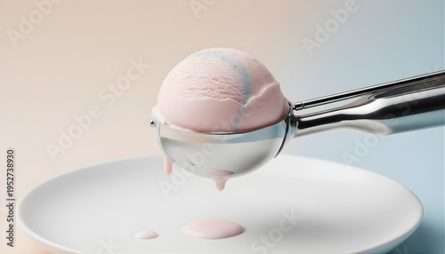 Aesthetic minimal ice cream scoop placed on a spoon with soft pastel background. Perfect for dessert, food styling, and modern minimal concept