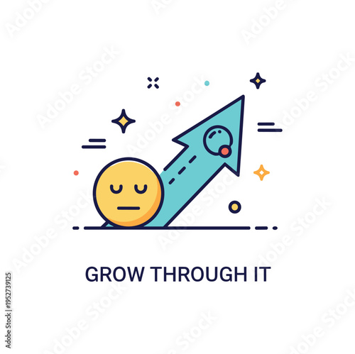 Anger management growth mindset badge featuring a compact upward arrow emerging from a small calm face icon, expressing progress and emotional maturity over