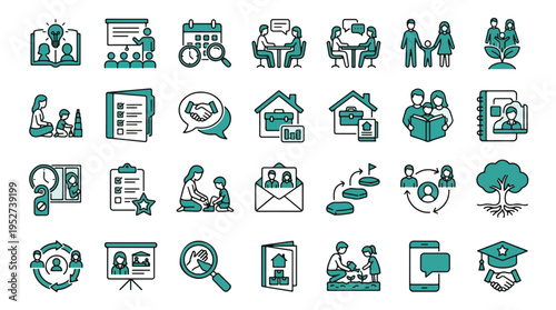 Dancing and Ballet Performance Icon Set in Line Style. A collection of linear icons including dancer, stage, pose, pointe, shoes, barre, teacher, choreography, and more. Editable stroke.