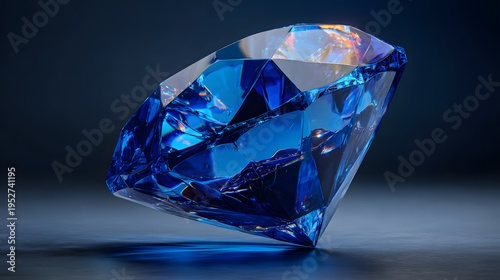 Stunning Blue Diamond Gemstone with Brilliant Facets and Refractions.
