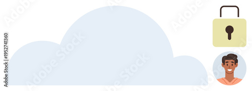 Cloud storage, cybersecurity, data protection, identity verification, user authentication, online access management. A cloud, lock and user avatar. Cloud storage and cybersecurity concept