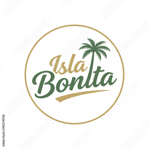 Isla Bonita stylized logo with a palm tree silhouette in a circular design, featuring golden and green typography.
