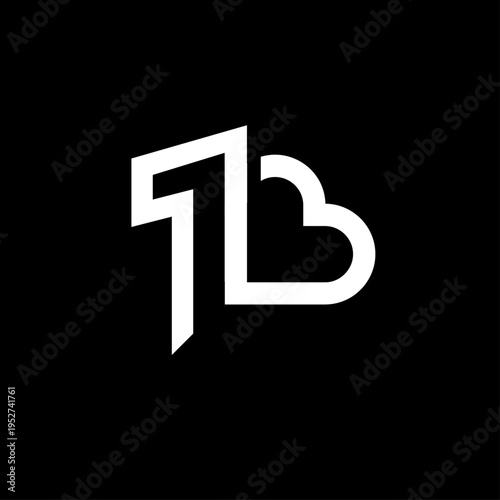 Abstract Geometric Logo Combining Number 1 and Letter B with Heart Shape