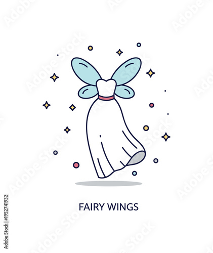 Fairy tale costumes magical fairy dress concept with delicate wing shapes and tiny floating stars surrounding a light flowing silhouette, conveying wonder and