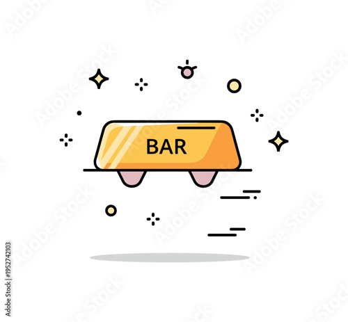 Precious metal bar icon featuring a simple gold ingot with soft highlight and shadow suggesting value, investment, and stability. The centered badge like