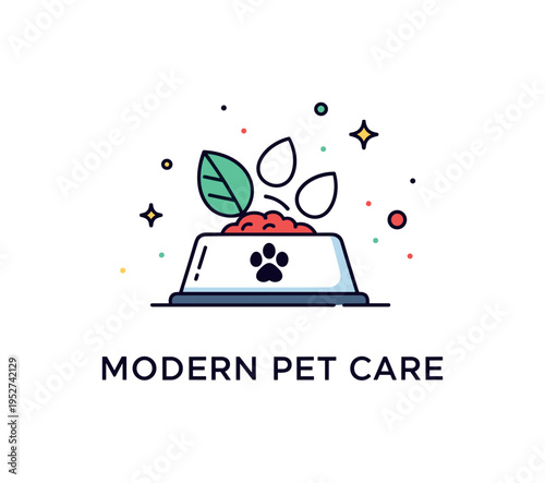 Plant based pet food premium brand identity design with a sleek pet bowl silhouette and subtle sparkle accents, expressing quality and innovation in